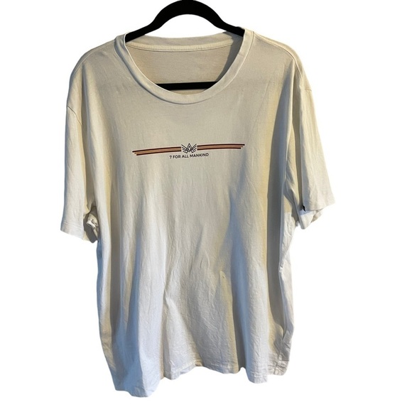 7 For All Mankind Shirt Mens White Short Sleeve 7FAM Graphic Logo Cotton Size L - Picture 2 of 8